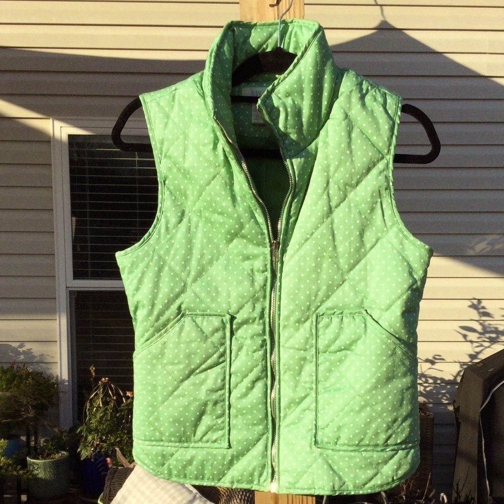 Peach Love‎ quilted vest womens S green white polka dot preppy classic full zip